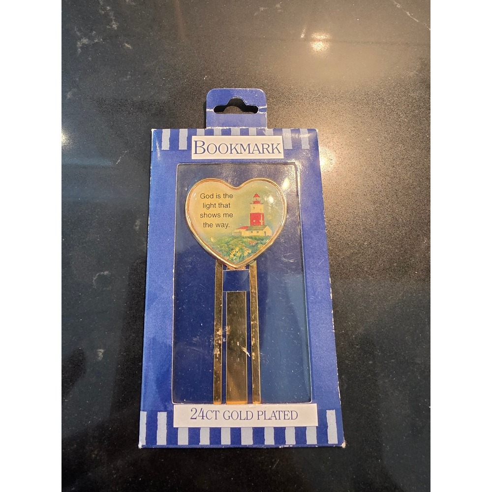 Vtg 24CT Gold Plated Heart Bookmark Lighthouse Inspirational Religious Christian